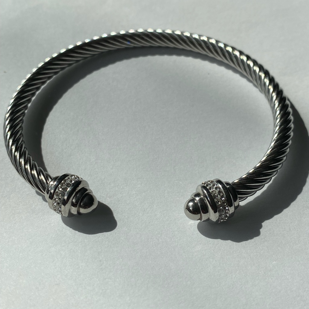 Stainless Steel Cz Cable Bracelet Cuff